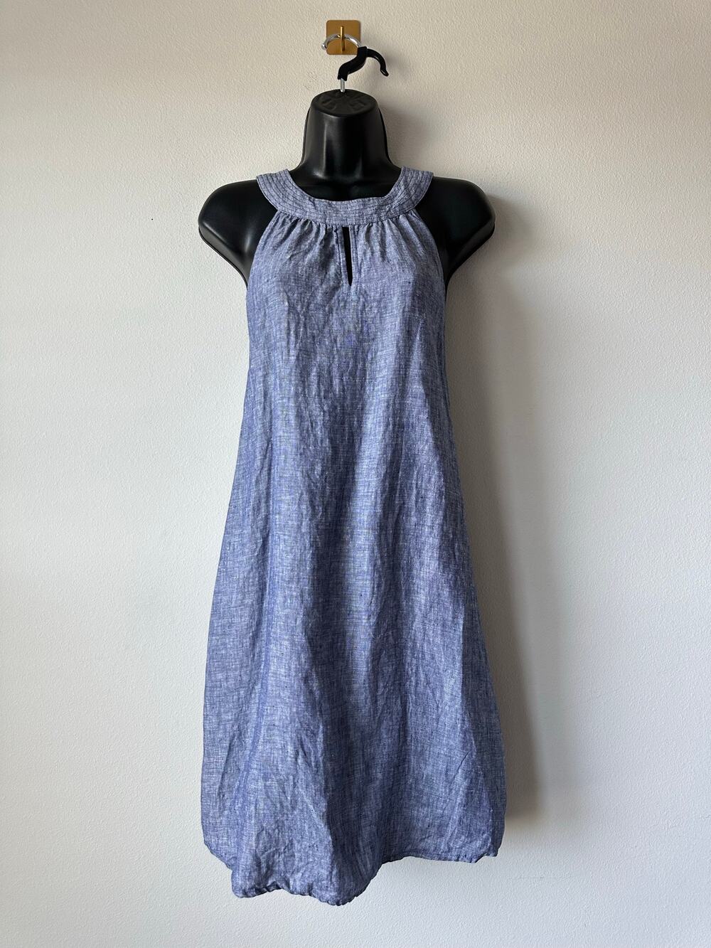 Saint Tropez Blue 100% Linen Shift Dress Sleeveless Coastal Minimalist Size M